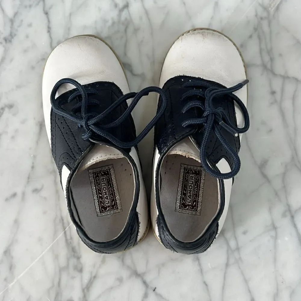 L’Amour Luke Two Tone Leather Saddle Shoe Navy/White Sz 10